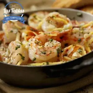 sartén de gulas con langostinos